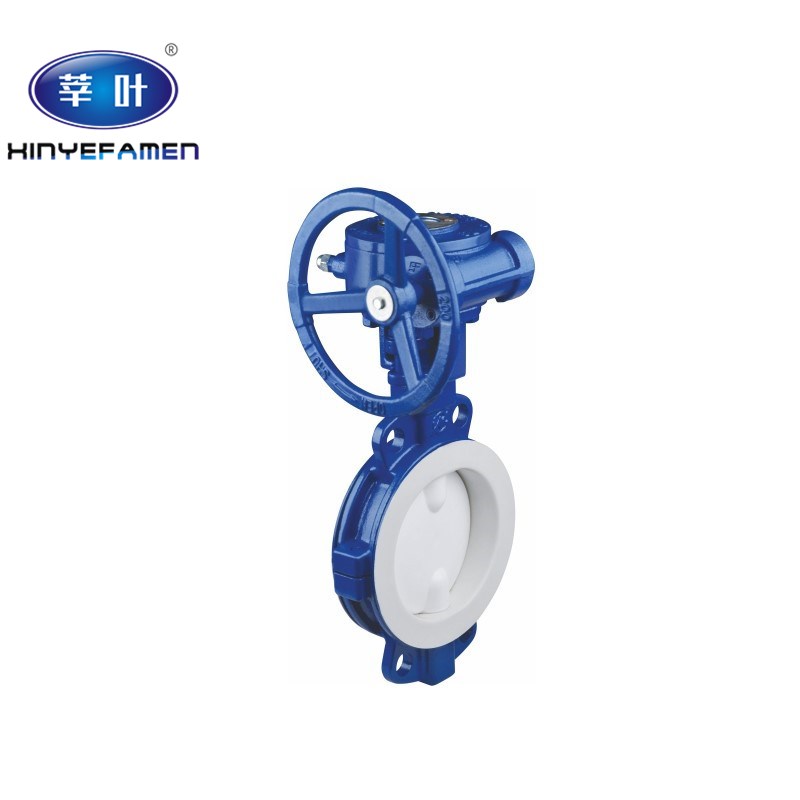 D371F4-16C 全衬四氟涡轮对夹式蝶阀耐酸碱耐腐蚀衬四氟DN50 100