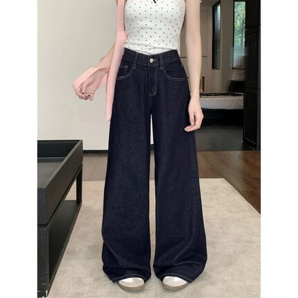 【外贸清仓】深蓝色宽松阔腿牛仔裤女春秋2025新款垂感慵懒休闲直
