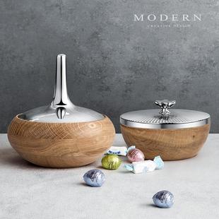 摩登MODERN北欧创意实木茶叶罐干果糖果盒家用茶几收纳置物盆摆件