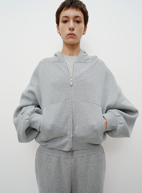 FILGood灰色短款卫衣卫裤100棉 短宽落肩版本定制双开拉链FG01H03