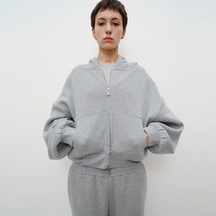 短宽落肩版 100棉 本定制双开拉链FG01H03 卫衣卫裤 FILGood灰色短款