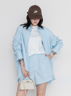 FILGood 匹马棉浅蓝色宽松衬衫短裤套组FG04S03/11