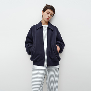 FG03C02 型搭配落肩袖 FILGood 藏青翻领外套100棉宽松版