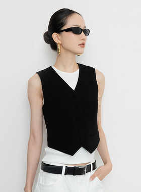 【周年庆】FILGood黑色马甲背心 纯色修身开衫 FG03TP03