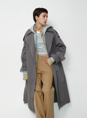 FILGood秋冬新品 灰色风衣长款落肩宽松版型 简约大方FG04C04