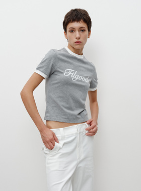 FILGood 撞色领口花灰短袖T恤 LOGO修身正肩版型FG04T02