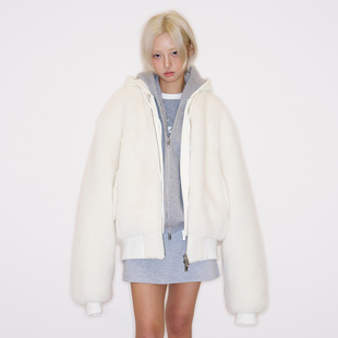 袖 米白色绵羊毛假两件外套 子偏长FG05C01 新款 FILGood25年冬季