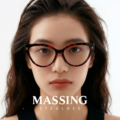 Massing大猫眼黑框玳瑁板材眼镜