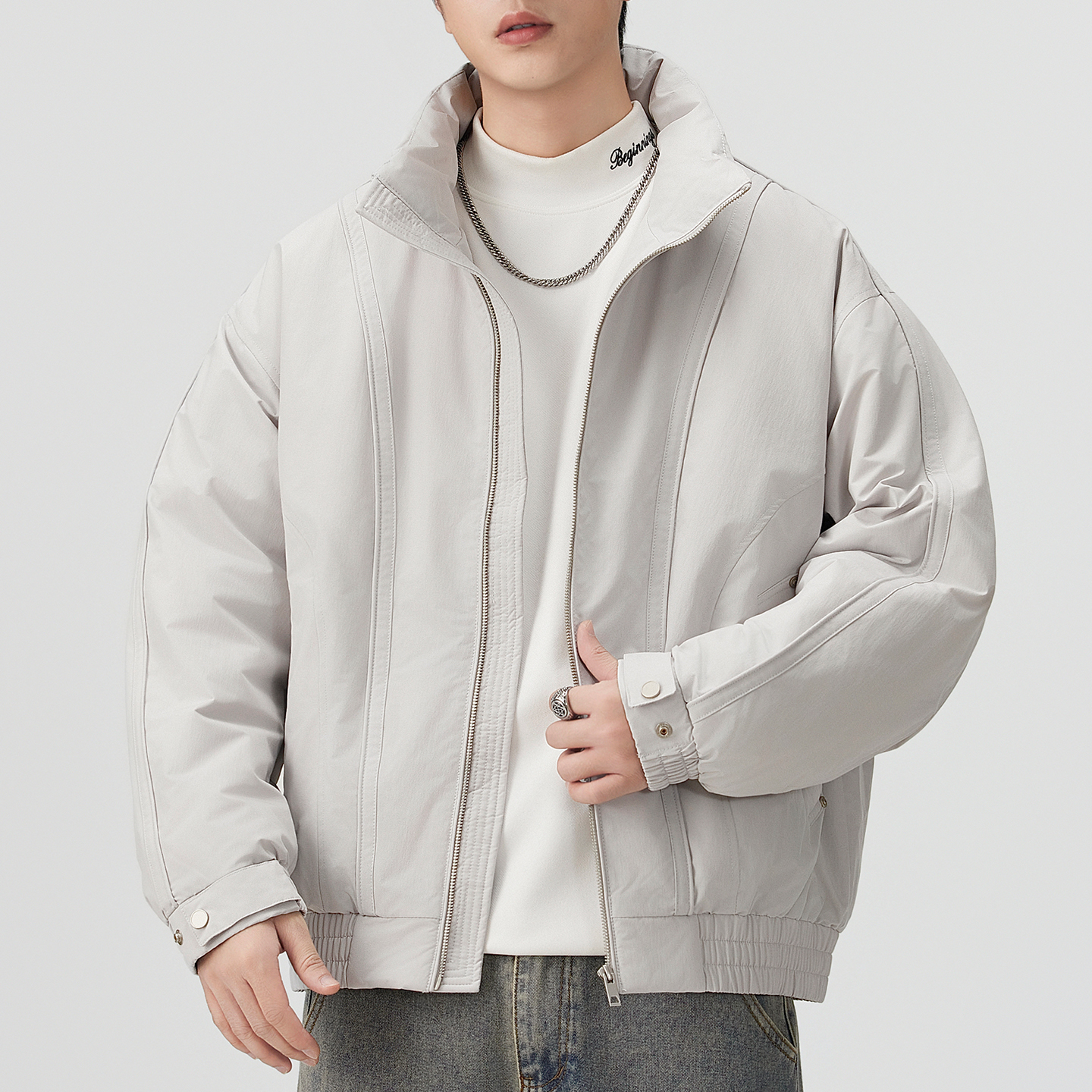 加厚立领羽绒服男纯色休闲冬季