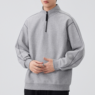 半拉链男士卫衣春秋季2025潮流套头立领打底衫肌理感男装套头上衣