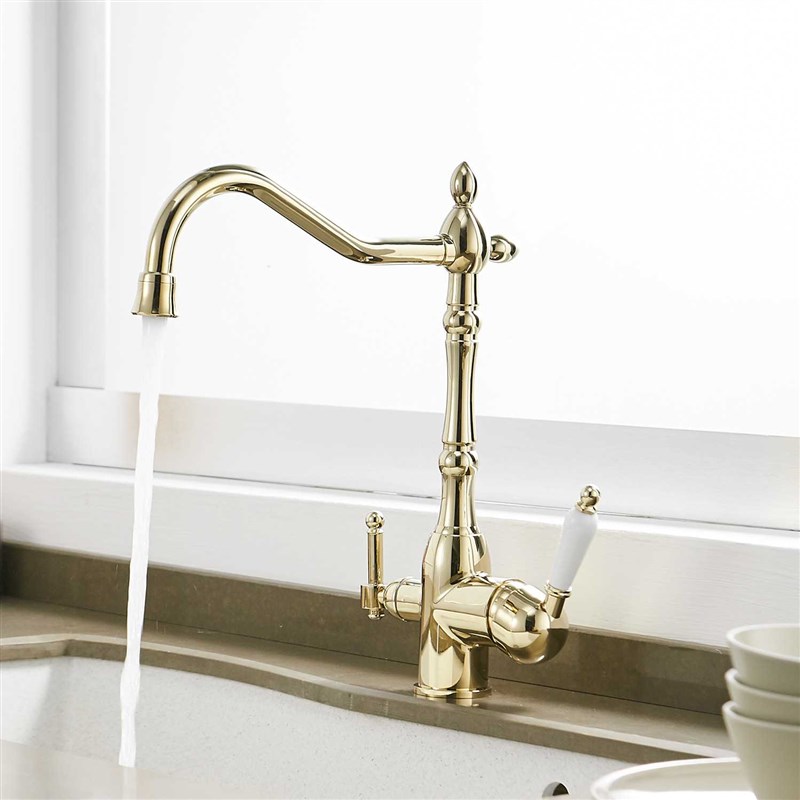 全铜金色喷漆厨房水槽菜盆水龙头 多功能冷热混合旋转净水龙头