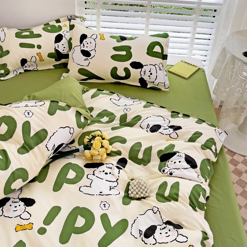 字母卡通可爱四件套卧室床上用品水洗棉床单被套学生宿舍三件套