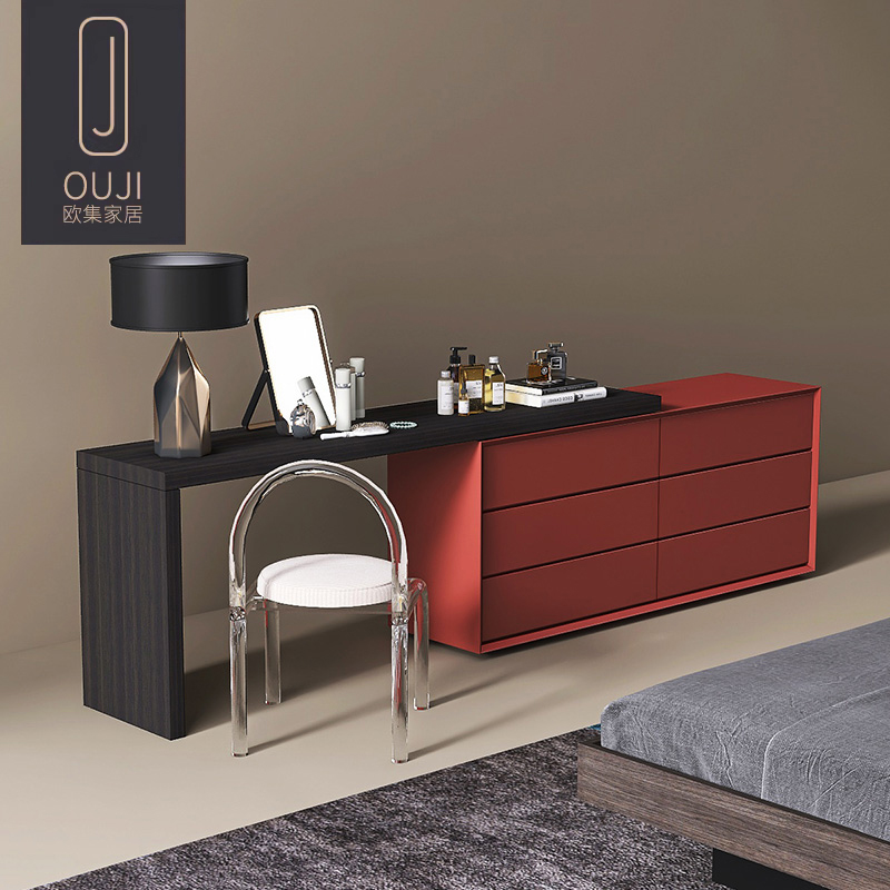 意式极简梳妆台斗柜一体卧室电视柜化妆桌组合床尾收纳柜储物书桌