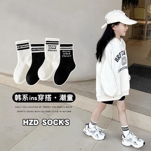 女童袜子韩系f潮ins春秋薄款 运动女孩学生儿童秋季 大童中筒袜新品