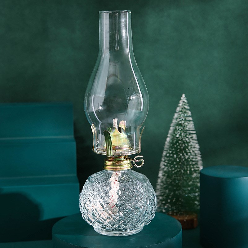 D555复古水晶玻璃煤油灯  客厅卧室摆件氛围小夜灯 应急照明灯具
