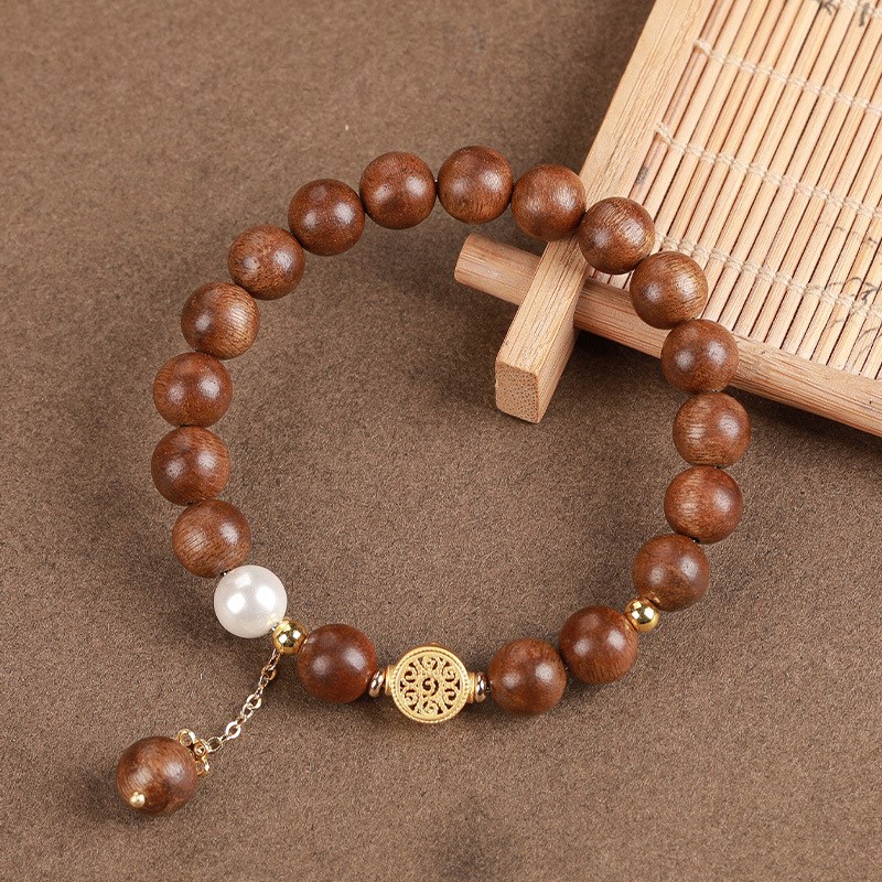 天然加里曼丹沉香手串情侣手链新中式复古珍珠串珠手饰品盘玩手串