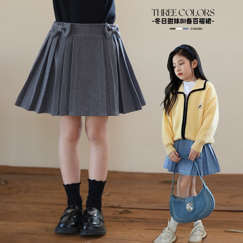 陈大猪 女童百褶裙2024春季新款学院风J洋气时髦儿童牛仔短裙百搭