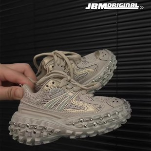 女童榴X莲底老爹鞋 儿童童鞋 铆钉跑步鞋 防滑魔术贴运动鞋 男童时尚