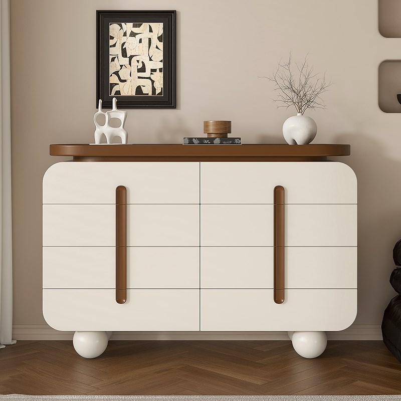 奶油风实木斗柜客厅靠墙抽屉柜卧室床尾置物柜现代简约复古八斗柜