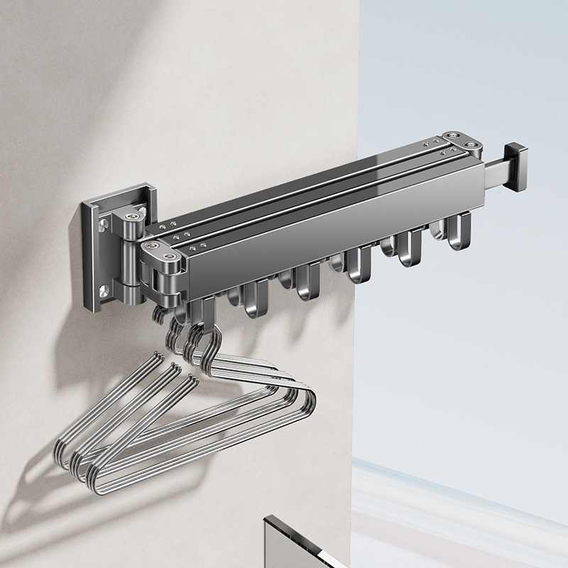 折叠免打孔晾衣架壁挂式隐形凉衣杆室内外飘窗家用阳台晒被子