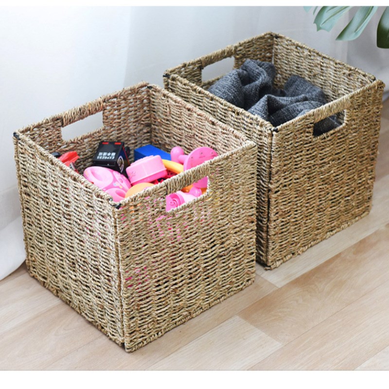 CE2Q草编正方收纳筐收纳篮置物箱筐子藤编收纳箱折叠收纳框泷叻