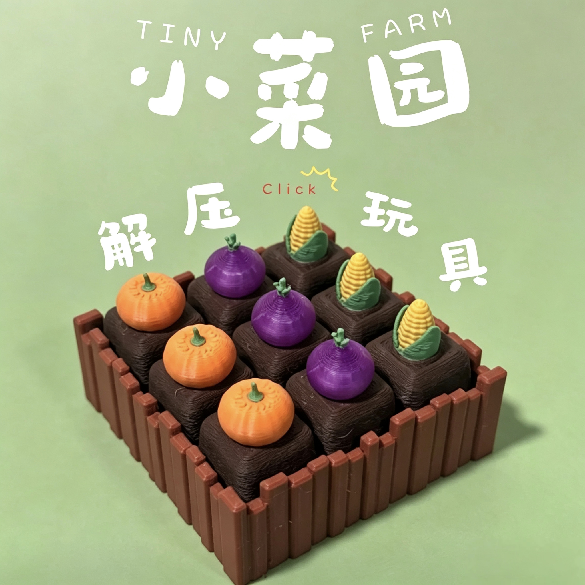 Mini菜园3D打印机械键轴解压玩具DIY蔬菜花园按压解压玩具按按乐