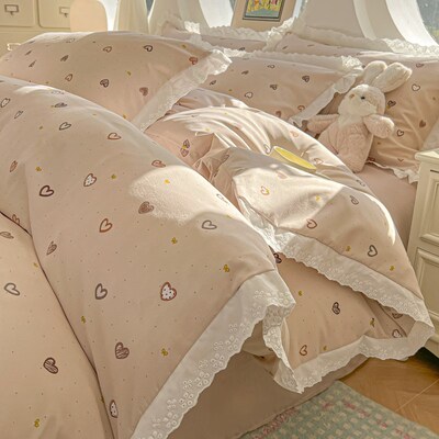 少女水洗棉花边被套单件150x200x230被罩220x240cm单双人三四件套