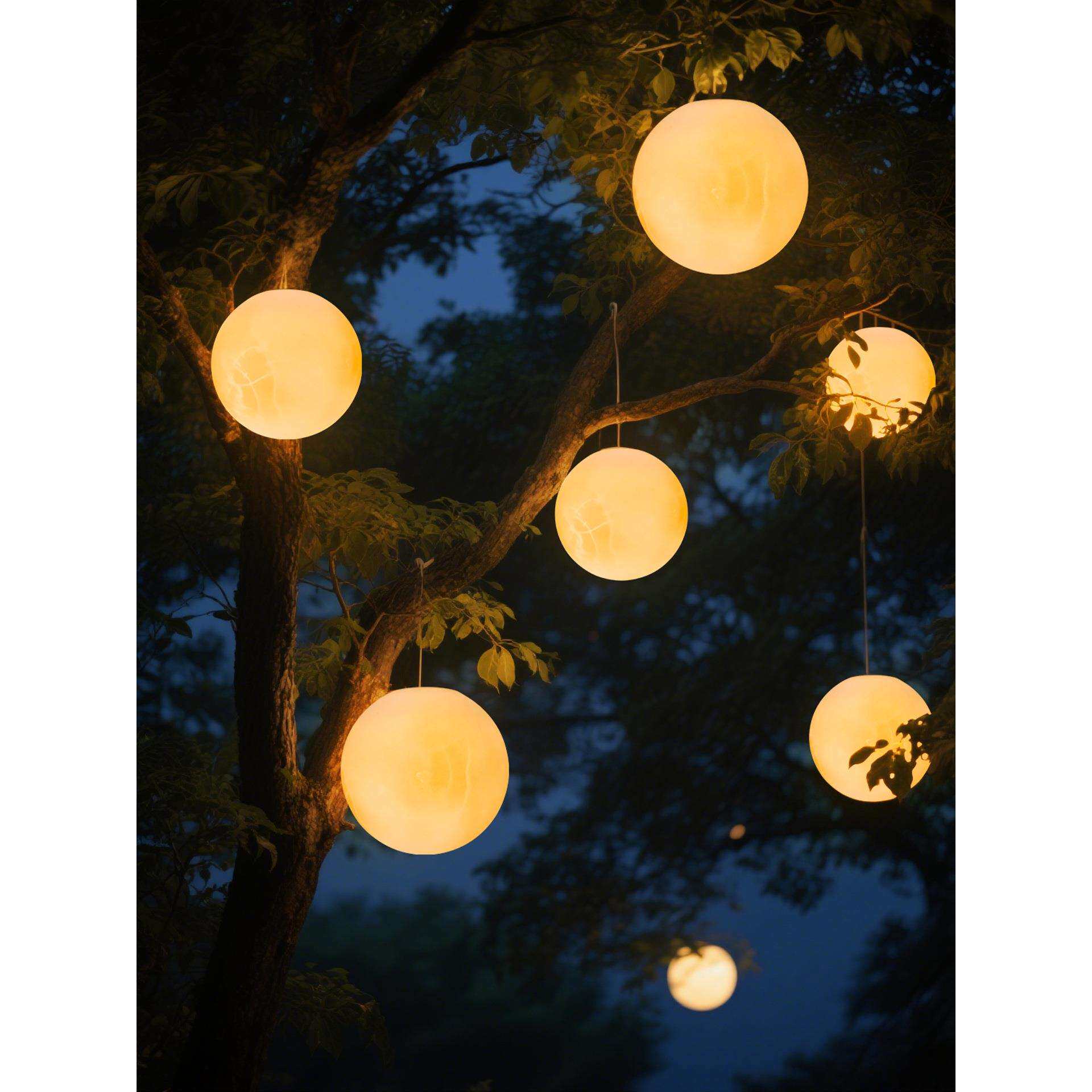 月球吊灯户外防水太阳能挂树上圆形灯景观中秋节日氛围布置月球灯