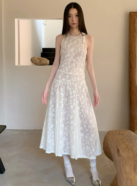 Niche Clothing 辣妹性感提花微透无袖连衣裙气质显瘦褶皱长裙女