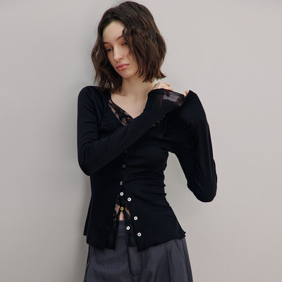 DNCY丨蕾丝领假两件T恤衫