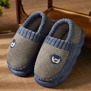 外穿 中老年棉拖鞋 男冬季 n室内家居包跟厚底防滑加绒保暖棉鞋 男士