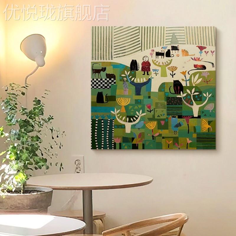 网红手油画客f厅玄关装饰画卧绘室餐厅丙烯花卉植物绿色术美式艺图片