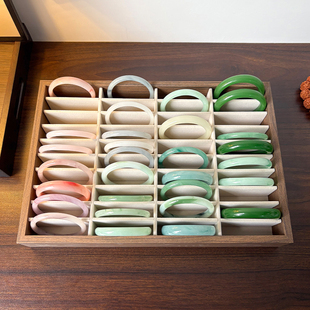 胡桃色40位手镯收纳盒手串戒指玉镯收藏箱金银镯子陈列展示首饰盒