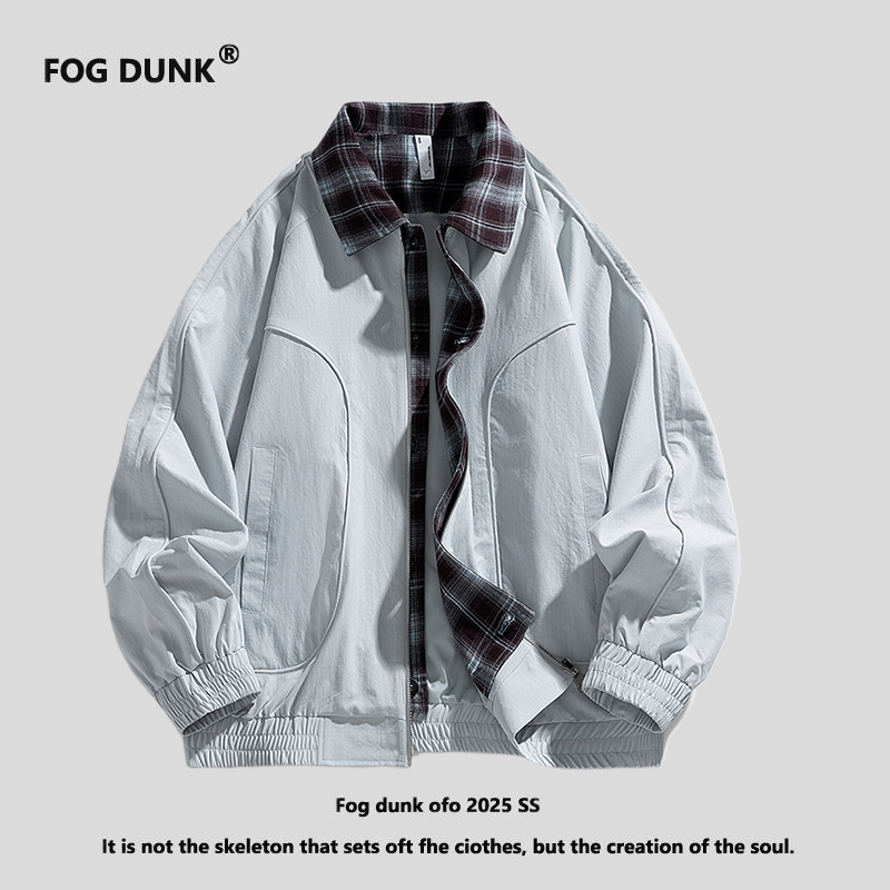 FOG DUNK假两件外套男秋季潮牌帅气翻领夹克设计感复古百搭上衣