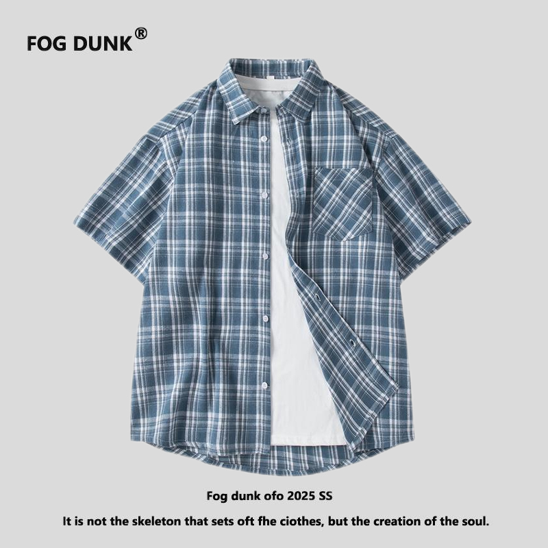 FOG DUNK夏季衬衫男款宽松长袖vintage休闲衬衣情侣格子外套