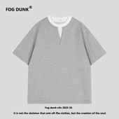 FOG T恤 简约宽松休闲短袖 DUNK DUNK设计感假两件V领上衣韩版