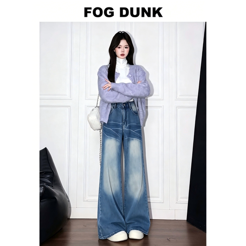 FOG DUNK闪电纹vibe百搭男女款直筒牛仔裤