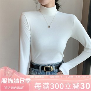 泡芙 上衣 小仙打底衫 半高领双面德绒女秋冬内搭纯色保.暖长袖
