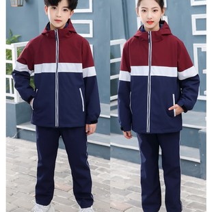 加绒外套校服p儿童冲锋衣中小学生可拆卸运动服幼儿园外 秋冬新款