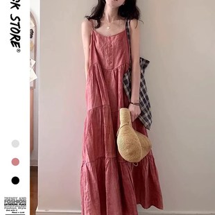 高级纯色睡裙可外穿家居.服连衣裙 少女甜美复古风吊带睡衣女夏款