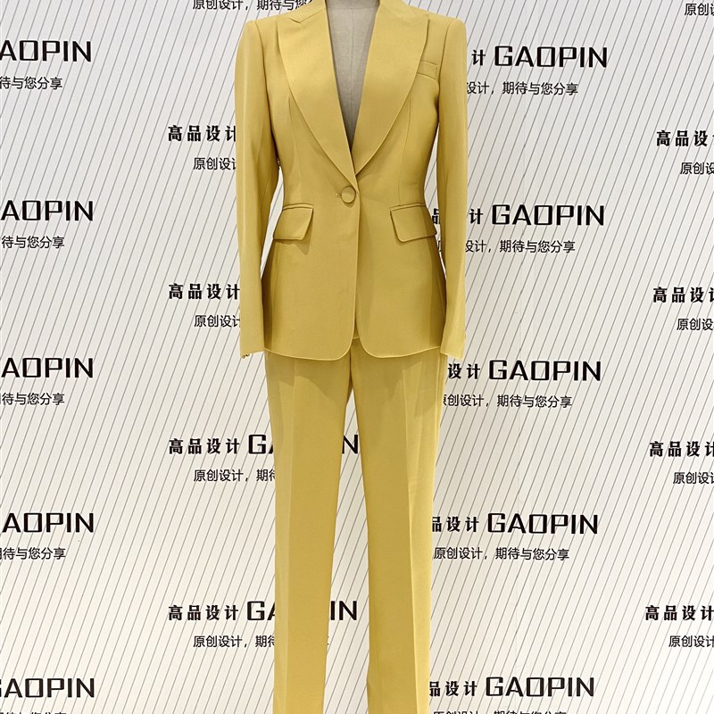 2024春夏季款黄色西装套装女小个子短款休闲九R分直筒裤小西服套