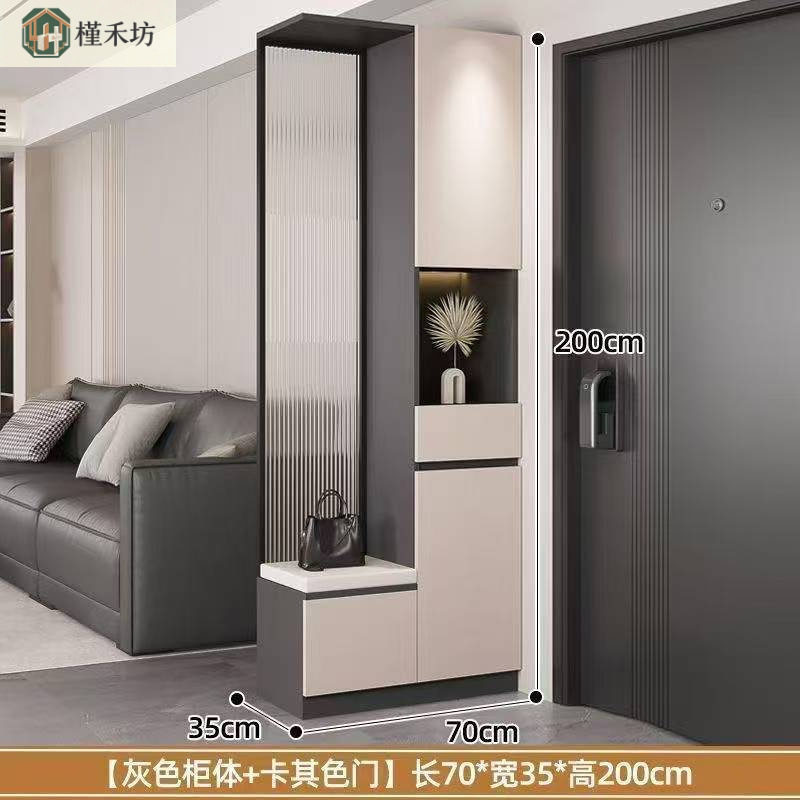 轻奢玻璃隔断柜门厅一体客厅简约收纳储物柜子实木入户玄关柜鞋柜