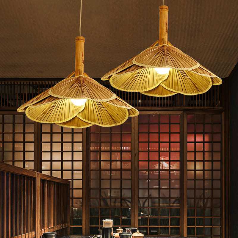扇子吊灯创意个性竹编古风餐厅民宿装饰茶室日式灯具东南亚复古灯