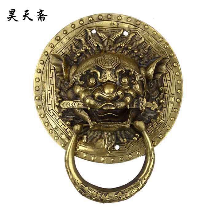 昊天斋纯铜新中式大木门复古狮子头仿古把手祠堂门兽头拉环