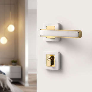 现代金色室内门锁磁吸卧室房门锁家用拼色门把手简约分体木门锁