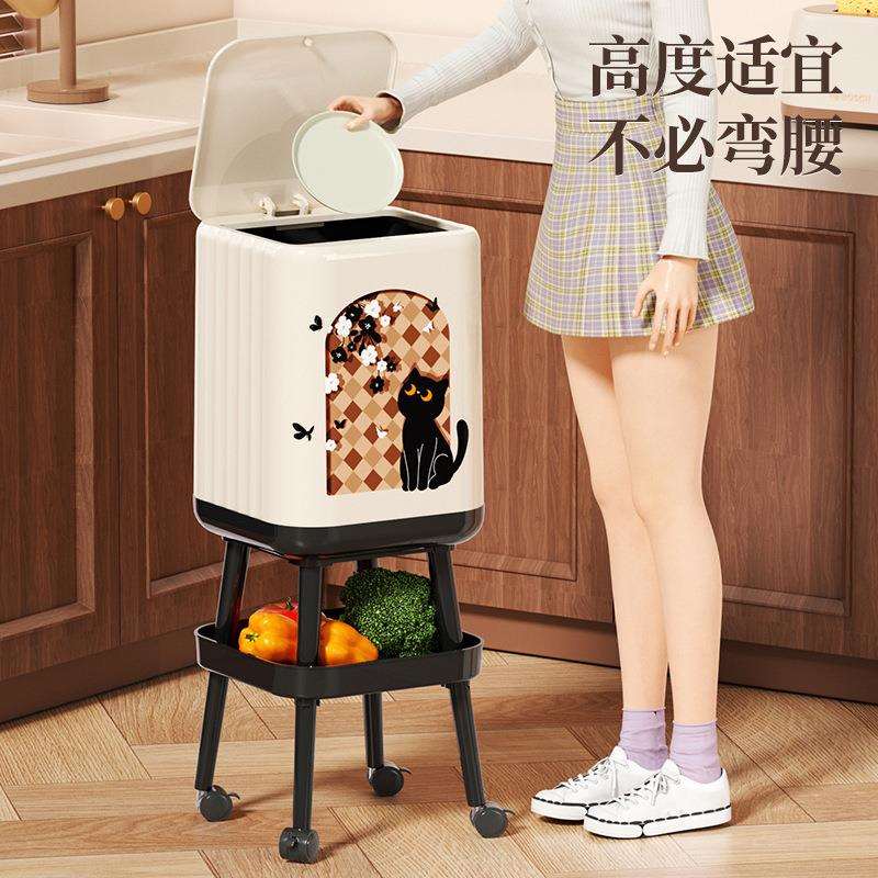 带轮大号垃圾桶置物架家用客厅轻奢免弯腰厨房卧室带盖可爱纸篓