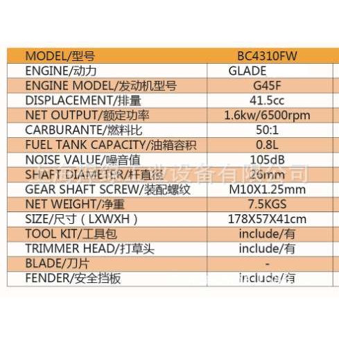 GLADE侧挂式直杆割草机BC4310FW 割灌机 打草机 草坪修剪机