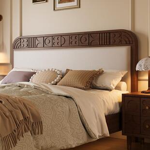 雕花美式复古实木床主卧双人床中古风家具防猫抓科技布静音双人床