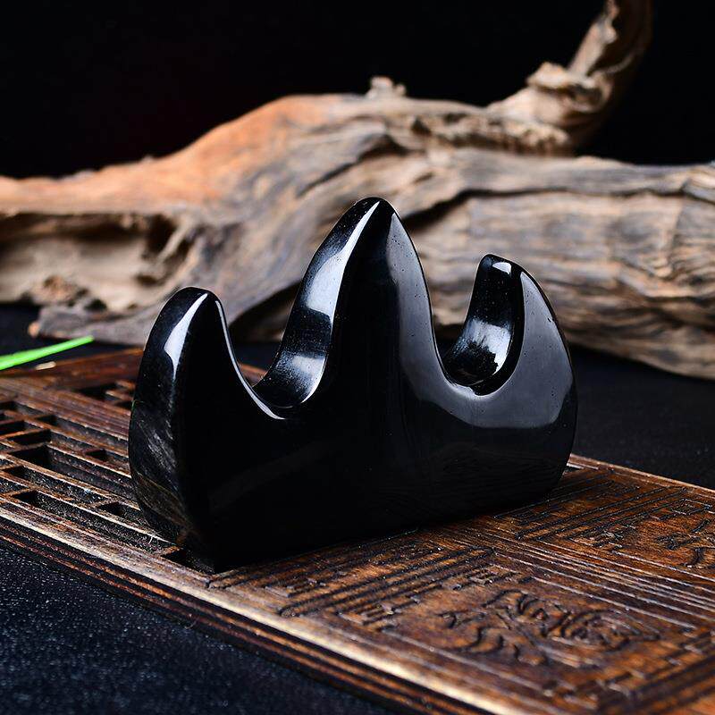 天然黑曜石笔搁摆件笔架文房四宝笔墨纸砚学生儿童书法文房用品