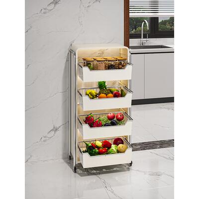 厨房多层蔬菜置物架落地菜篮子放菜水果货架可抽拉式小推车收纳柜
